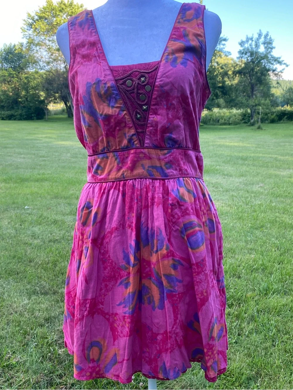 Free People Pink Floral V-Neck Mini Dress